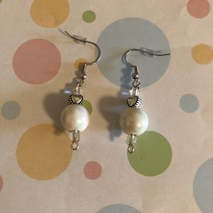 Handmade mother of pearl and silver heart earrings